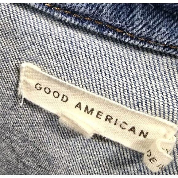 Good American Jumpsuit Womens 1 Small Denim Coveralls Zip Bootcut Jeans Stretch - Picture 3 of 14